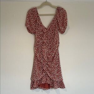 ASTR Burnt orange & white floral print ruched mini dress